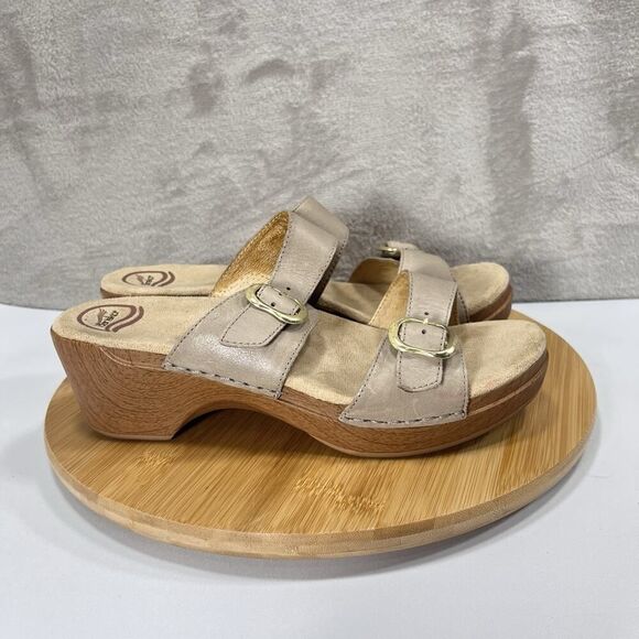 Dansko Womens Size US 12 Sophie Tan Slip On Chunky Heel Sandal Buckle Slides - Picture 1 of 8